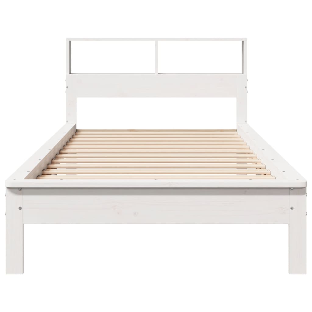 vidaXL Cama con estantería sin colchón madera maciza blanca 75x190 cm