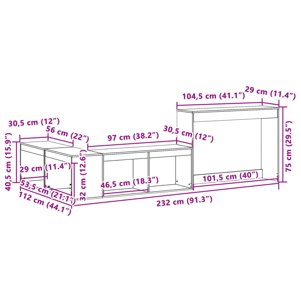 vidaXL Mueble con escritorio madera maciza pino blanco 232x112x75 cm