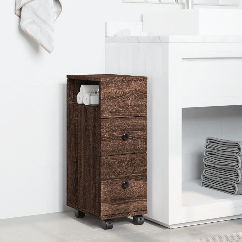 vidaXL Armario de baño estrecho con ruedas madera marrón roble