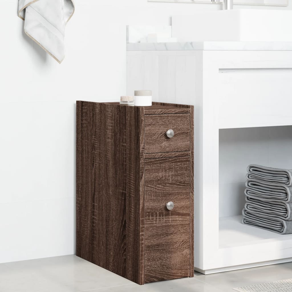 vidaXL Armario de baño estrecho con ruedas madera marrón roble