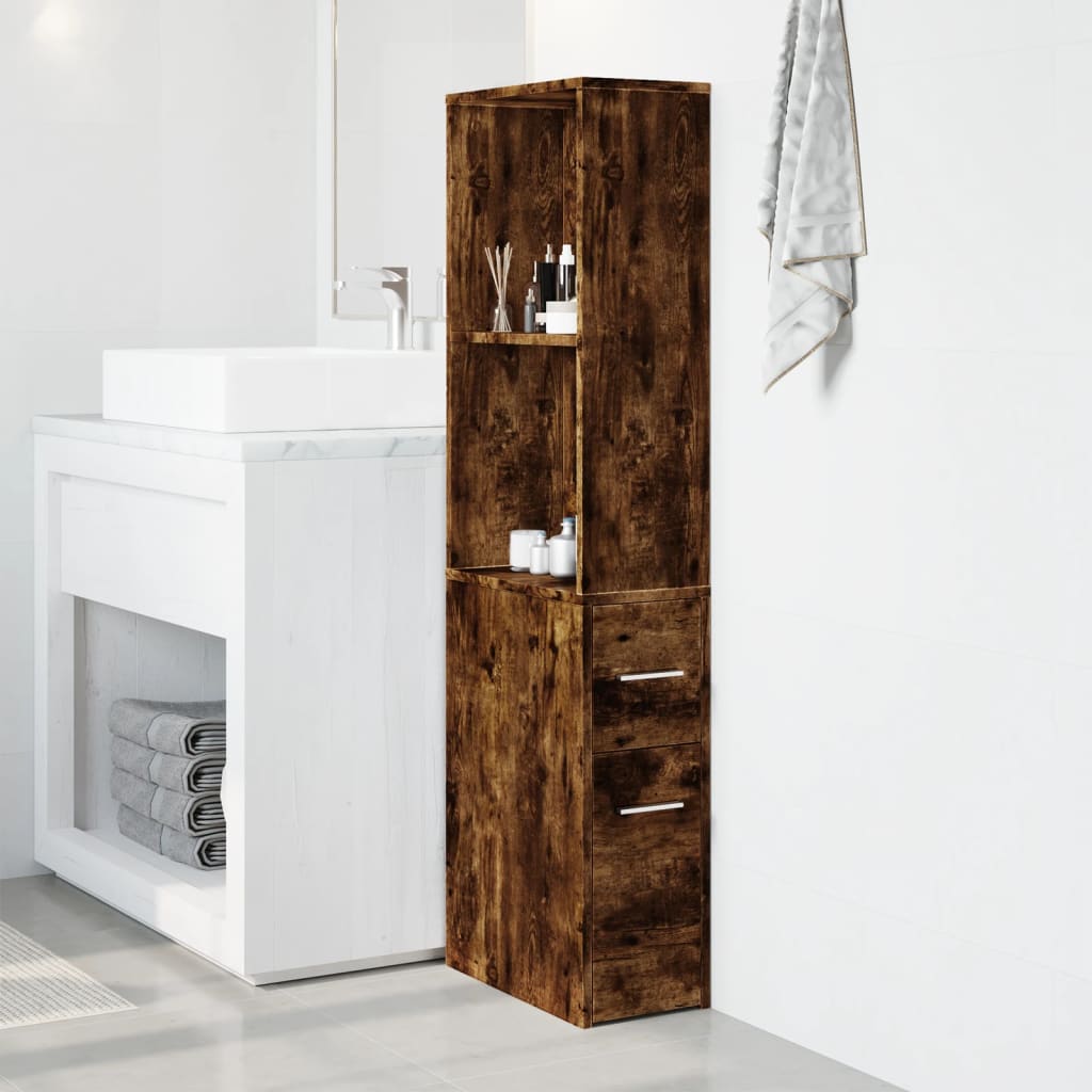 vidaXL Armario de baño estrecho con ruedas madera roble ahumado