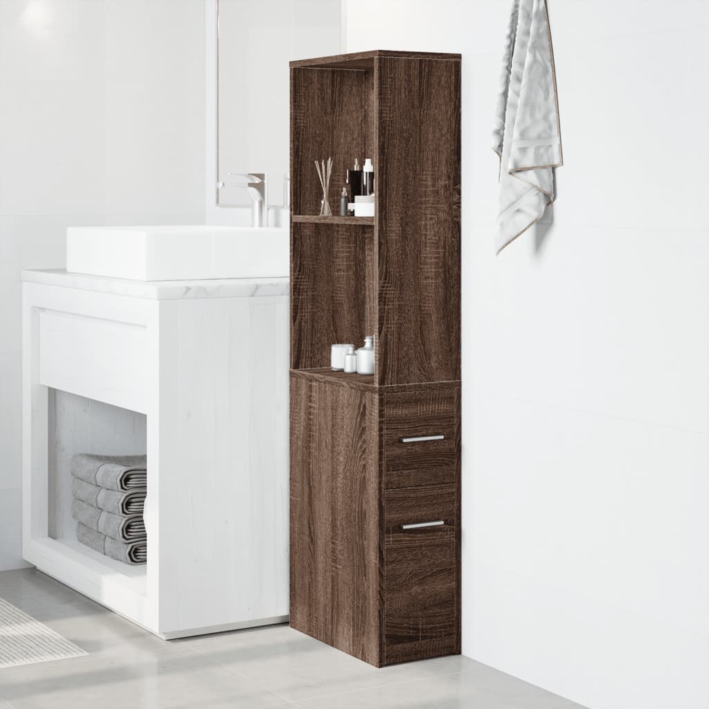 vidaXL Armario de baño estrecho con ruedas madera marrón roble