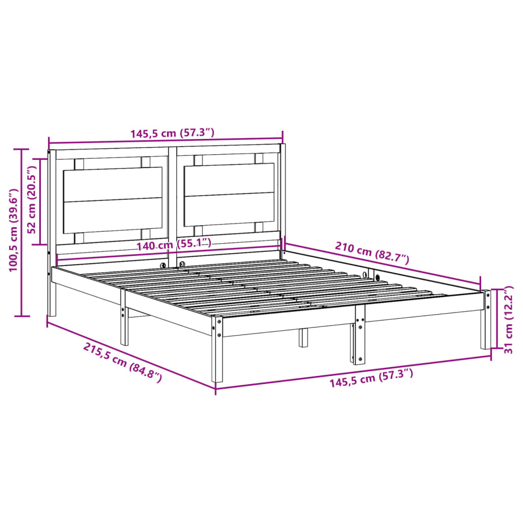 vidaXL Cama extralarga sin colchón madera maciza blanca 140x210 cm