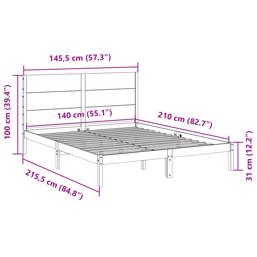 vidaXL Cama extralarga sin colchón madera maciza blanca 140x210 cm