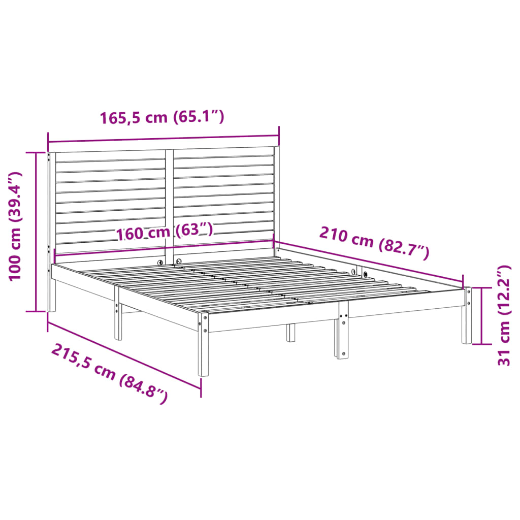 vidaXL Cama extralarga sin colchón madera maciza blanca 160x210 cm