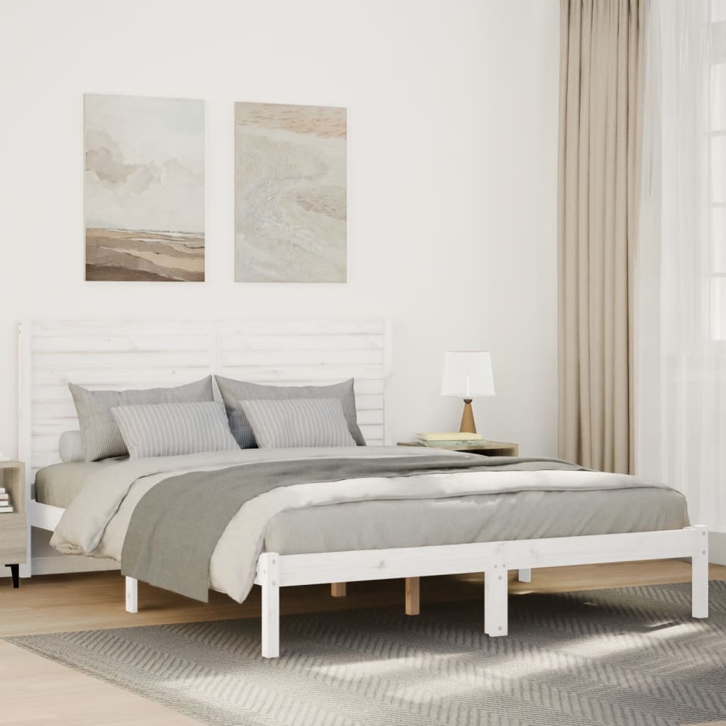 vidaXL Cama extralarga sin colchón madera maciza blanca 160x210 cm