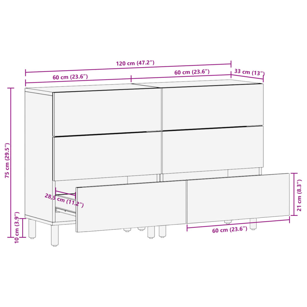 vidaXL Aparadores 2 uds madera de ingeniería negro 60x33x75 cm