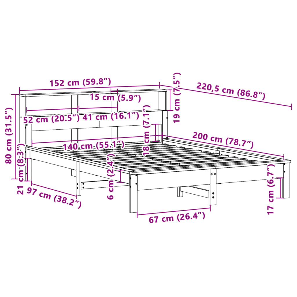 vidaXL Cama sin colchón madera maciza de pino marrón cera 140x200 cm