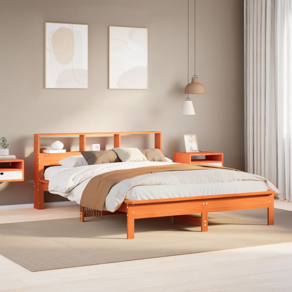 vidaXL Cama sin colchón madera maciza de pino marrón cera 140x200 cm