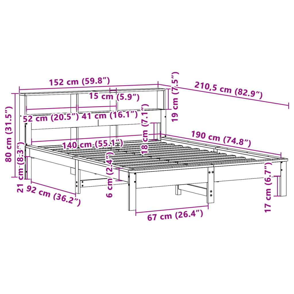 vidaXL Cama sin colchón madera maciza de pino marrón cera 140x190 cm