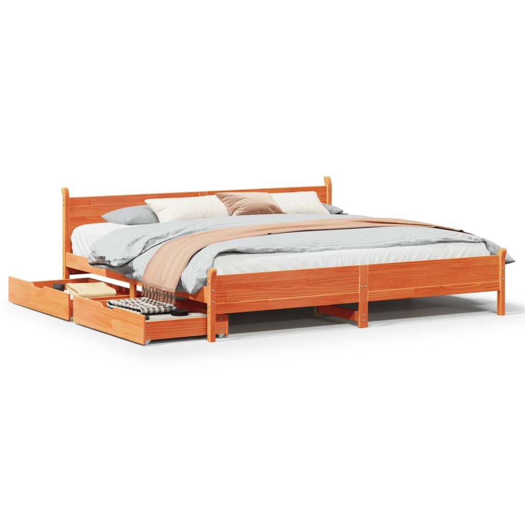 vidaXL Cama sin colchón madera maciza de pino marrón cera 180x200 cm