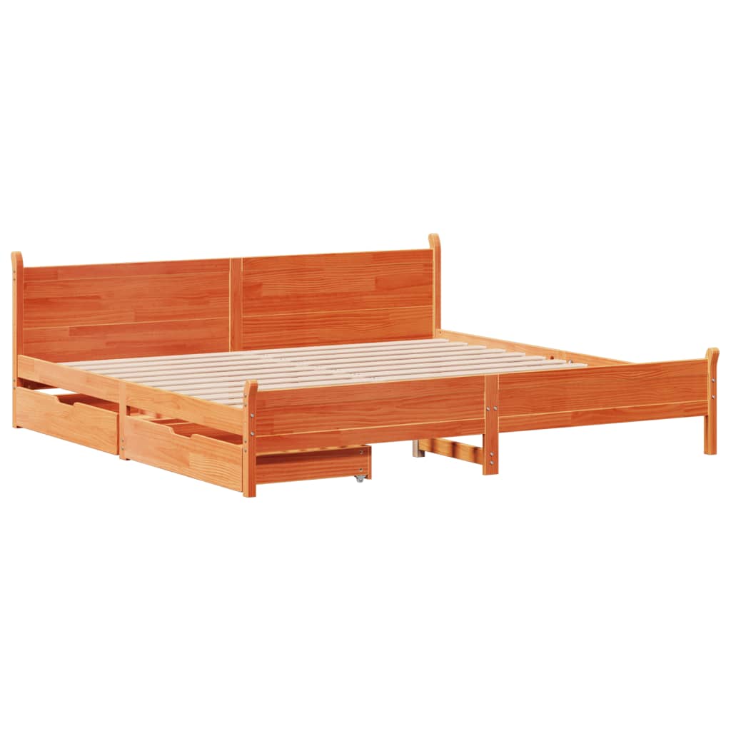 vidaXL Cama sin colchón madera maciza de pino marrón cera 180x200 cm