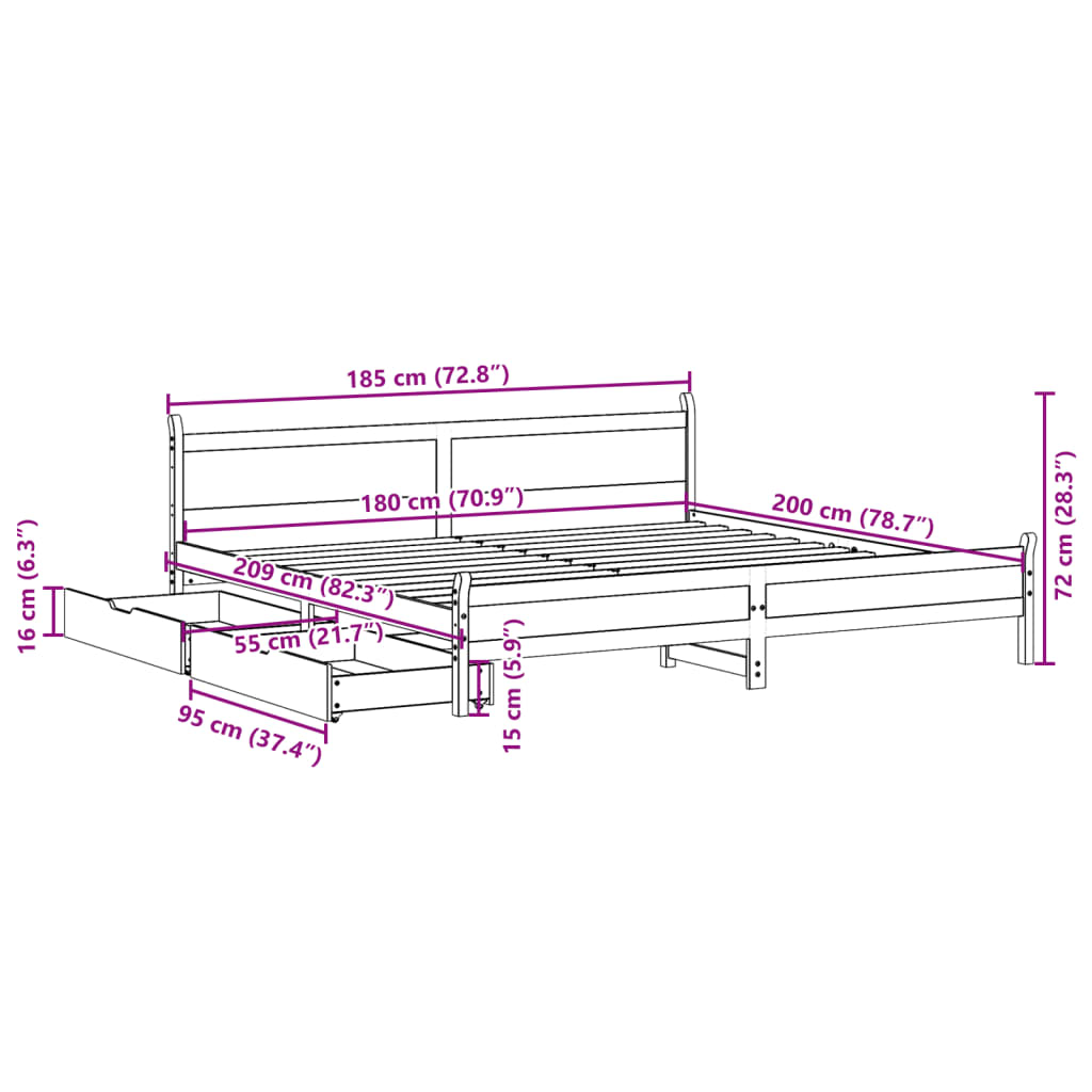 vidaXL Cama sin colchón madera maciza de pino marrón cera 180x200 cm