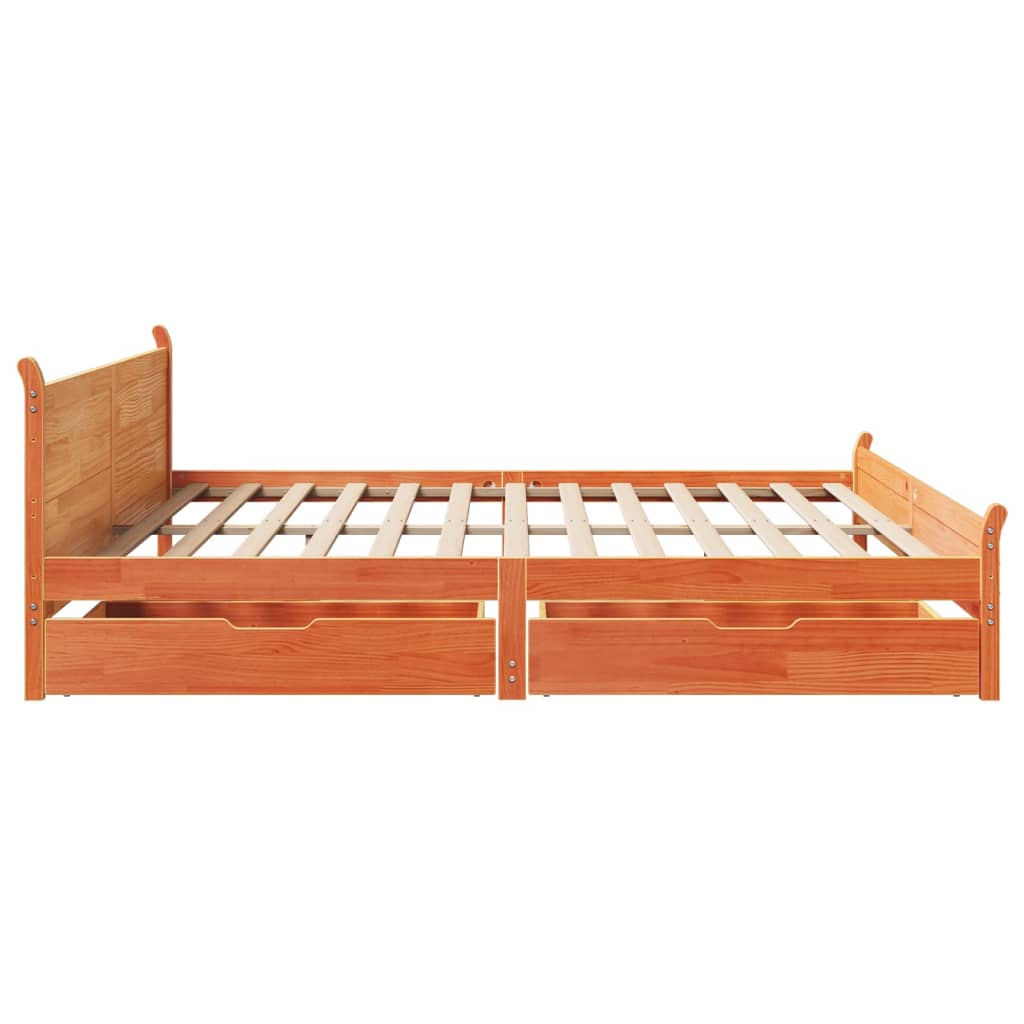 vidaXL Cama sin colchón madera maciza de pino marrón cera 180x200 cm