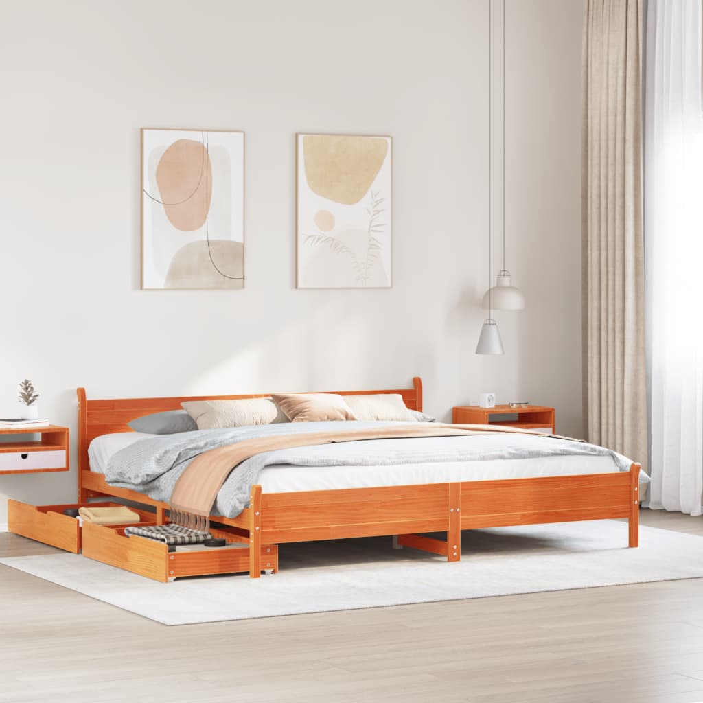 vidaXL Cama sin colchón madera maciza de pino marrón cera 180x200 cm