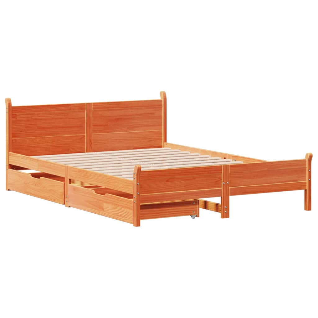 vidaXL Cama sin colchón madera maciza de pino marrón cera 140x200 cm