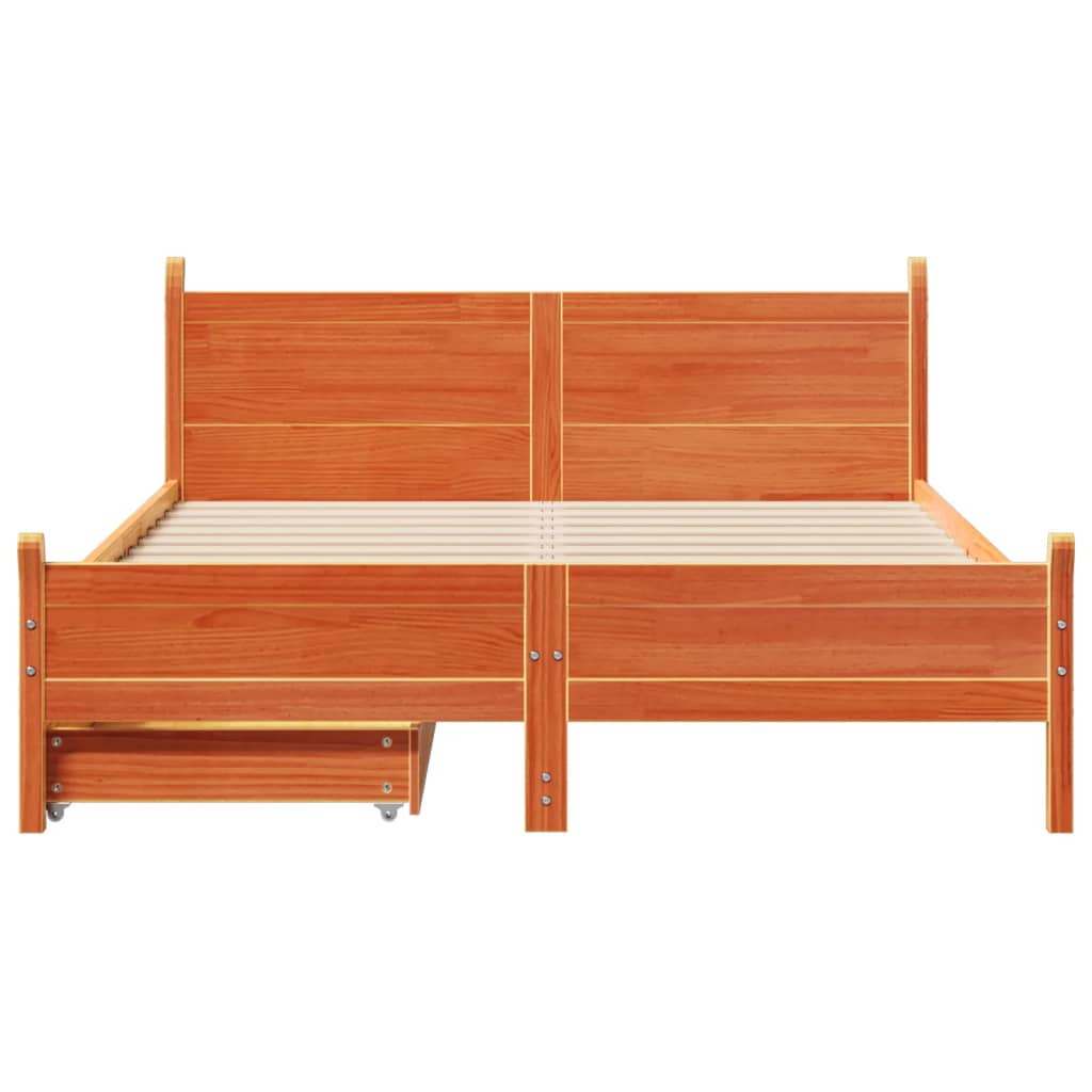 vidaXL Cama sin colchón madera maciza de pino marrón cera 140x200 cm