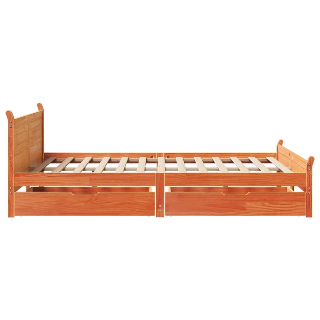 vidaXL Cama sin colchón madera maciza de pino marrón cera 140x200 cm