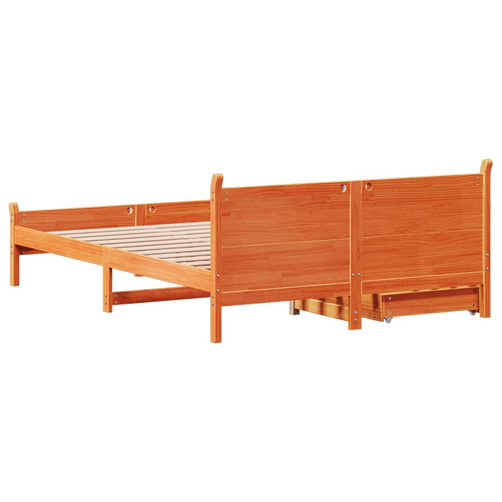 vidaXL Cama sin colchón madera maciza de pino marrón cera 140x200 cm