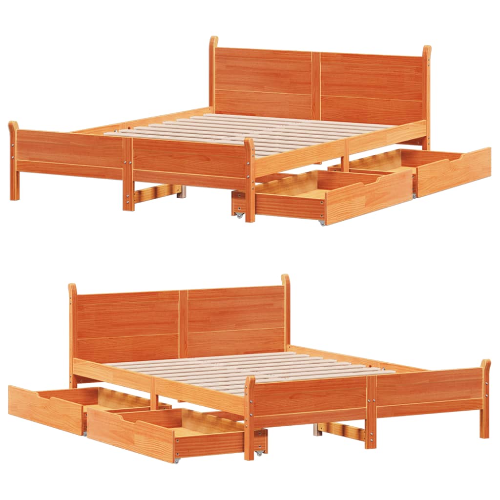 vidaXL Cama sin colchón madera maciza de pino marrón cera 140x200 cm