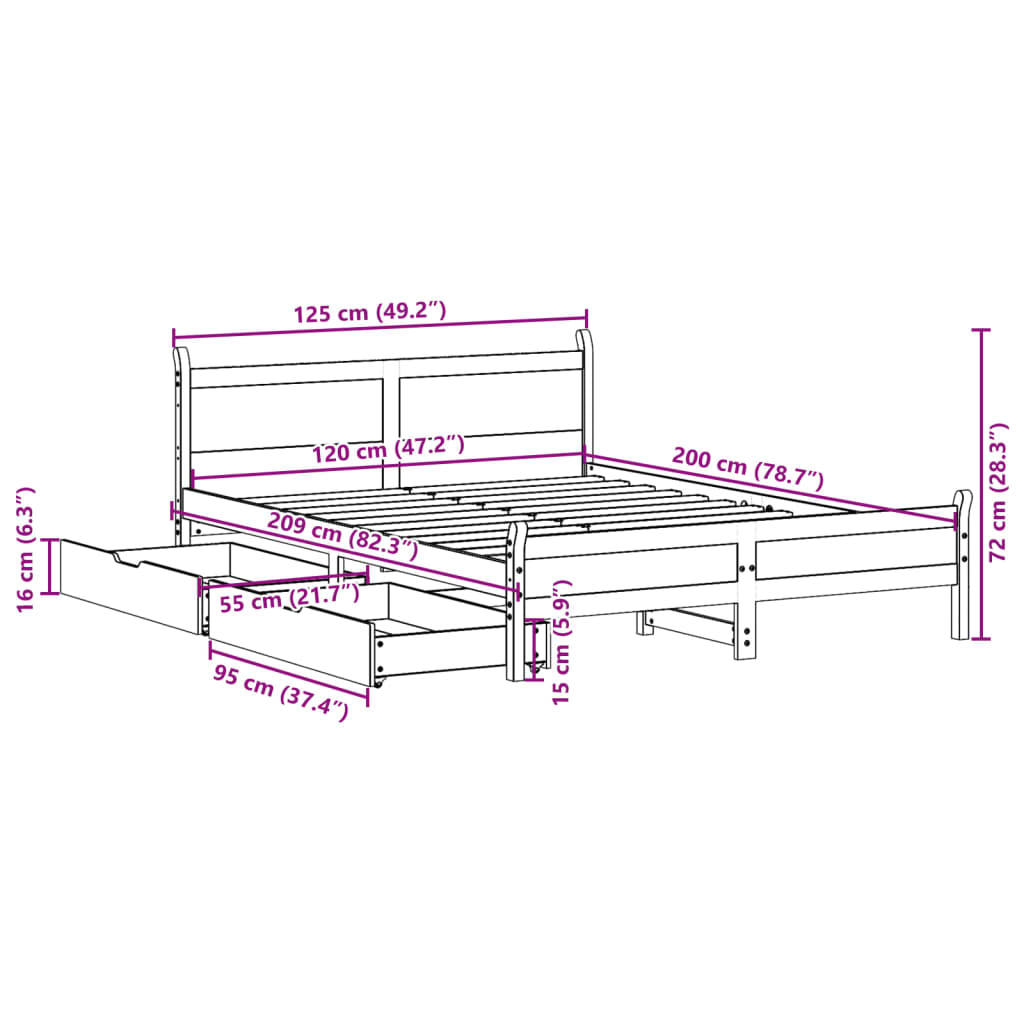 vidaXL Cama sin colchón madera maciza de pino marrón cera 120x200 cm