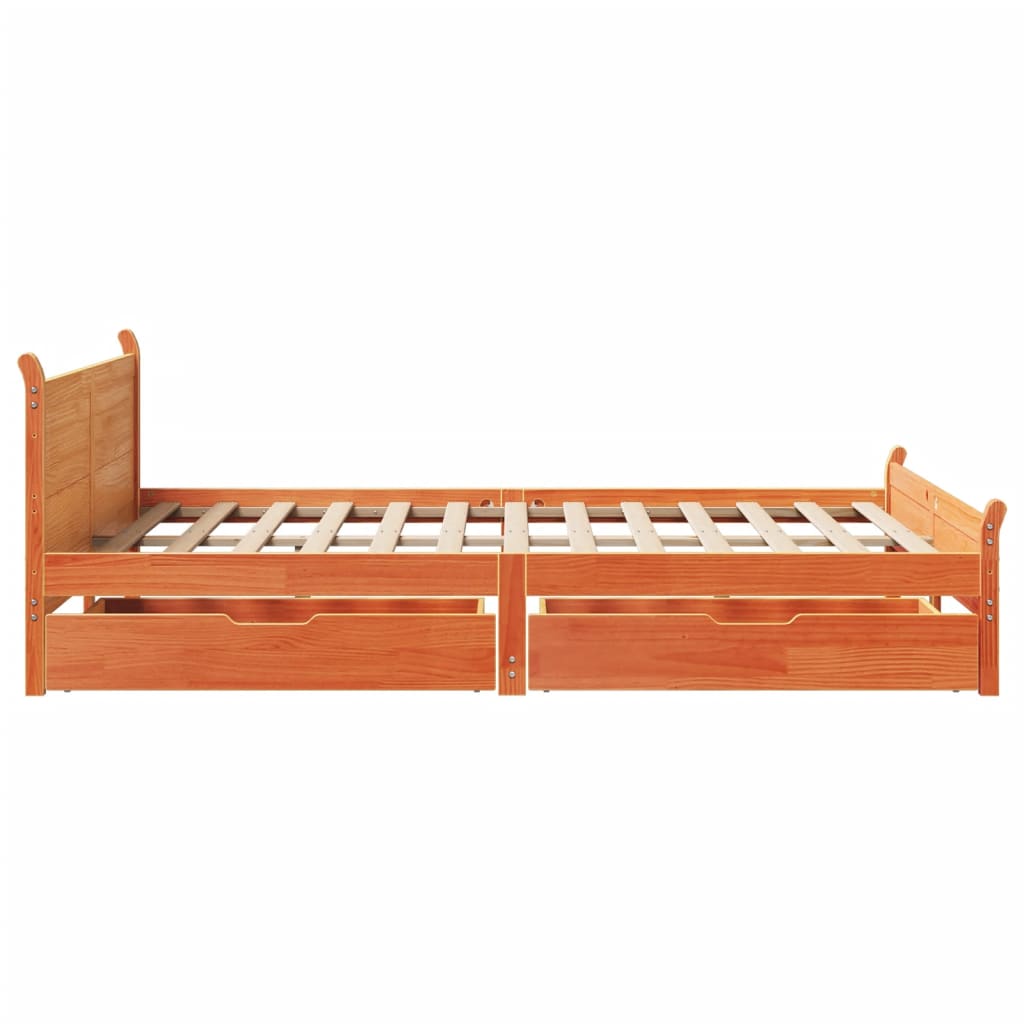 vidaXL Cama sin colchón madera maciza de pino marrón cera 120x200 cm