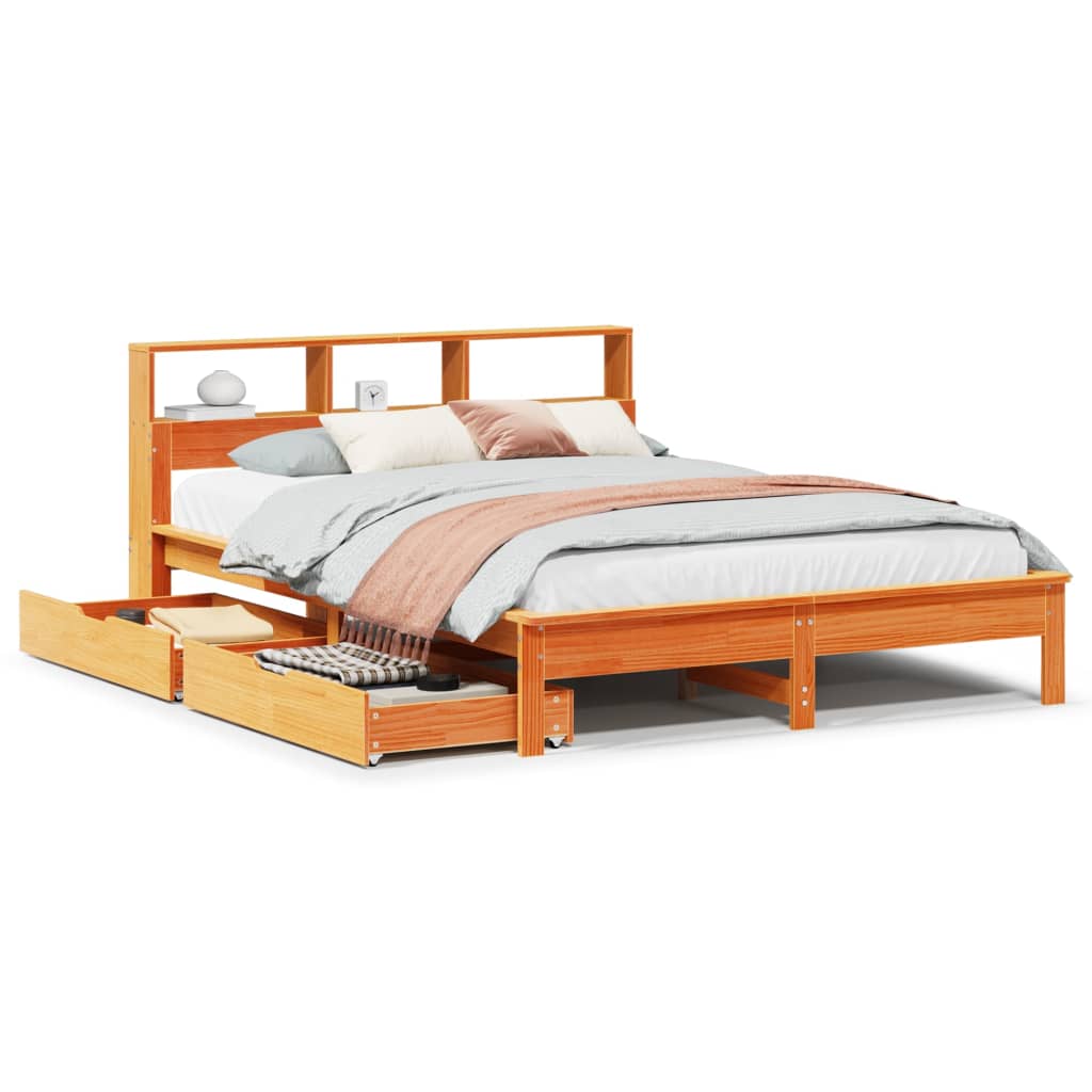 vidaXL Cama con estantería sin colchón madera maciza marrón 150x200 cm