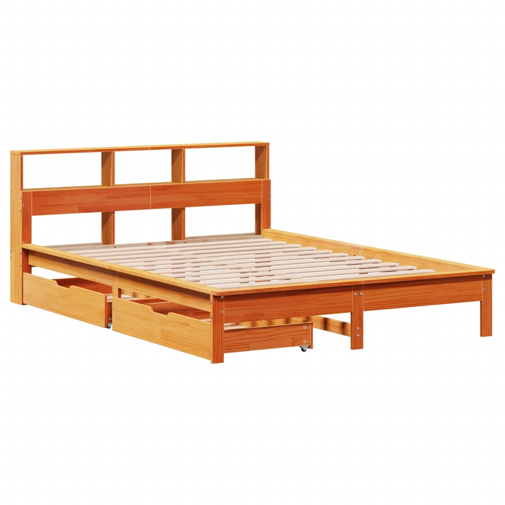 vidaXL Cama con estantería sin colchón madera maciza marrón 150x200 cm