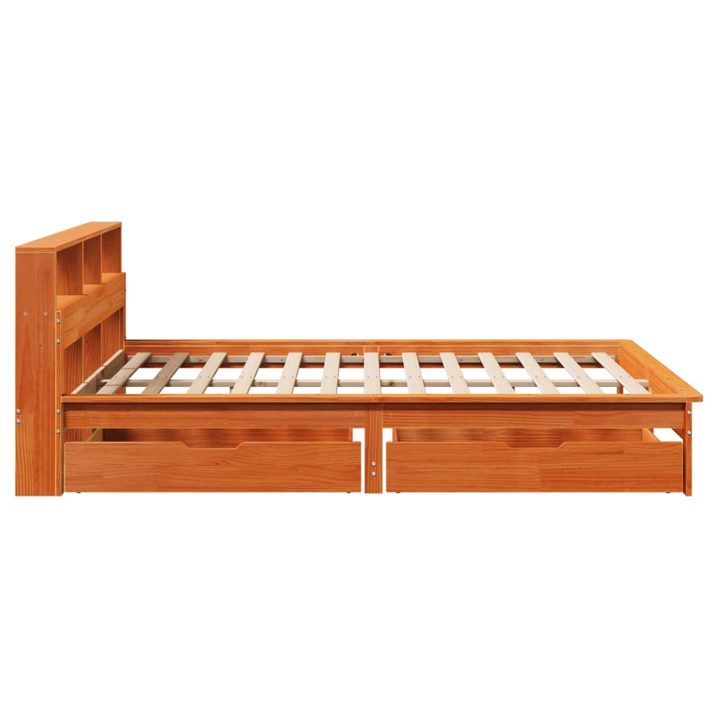 vidaXL Cama con estantería sin colchón madera maciza marrón 150x200 cm