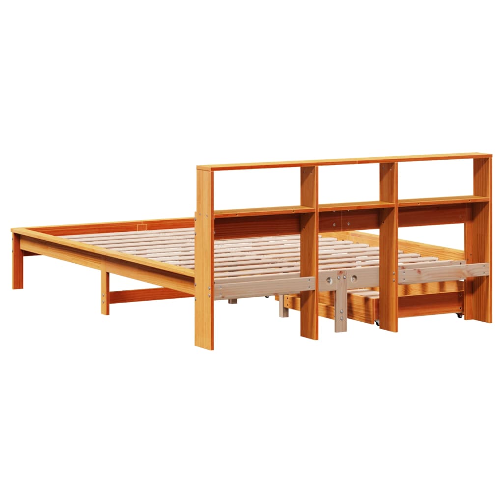 vidaXL Cama con estantería sin colchón madera maciza marrón 150x200 cm