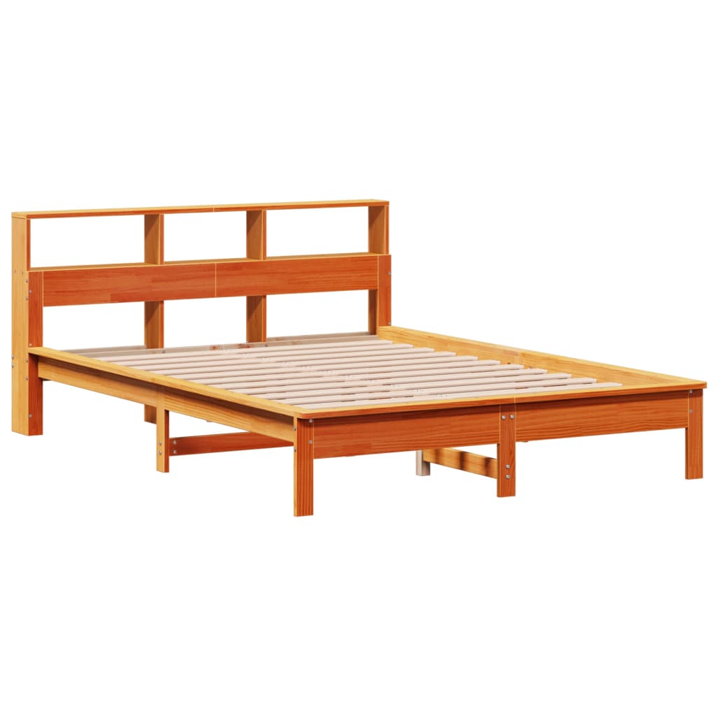 vidaXL Cama con estantería sin colchón madera maciza marrón 150x200 cm