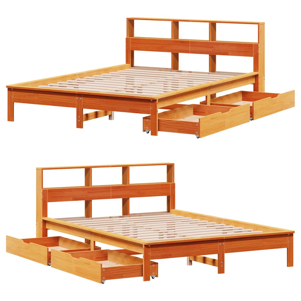 vidaXL Cama con estantería sin colchón madera maciza marrón 150x200 cm