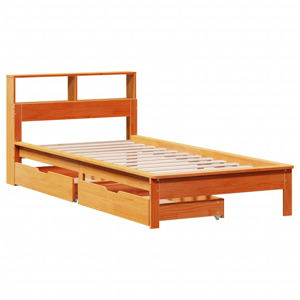 vidaXL Cama con estantería sin colchón madera maciza marrón 100x200 cm