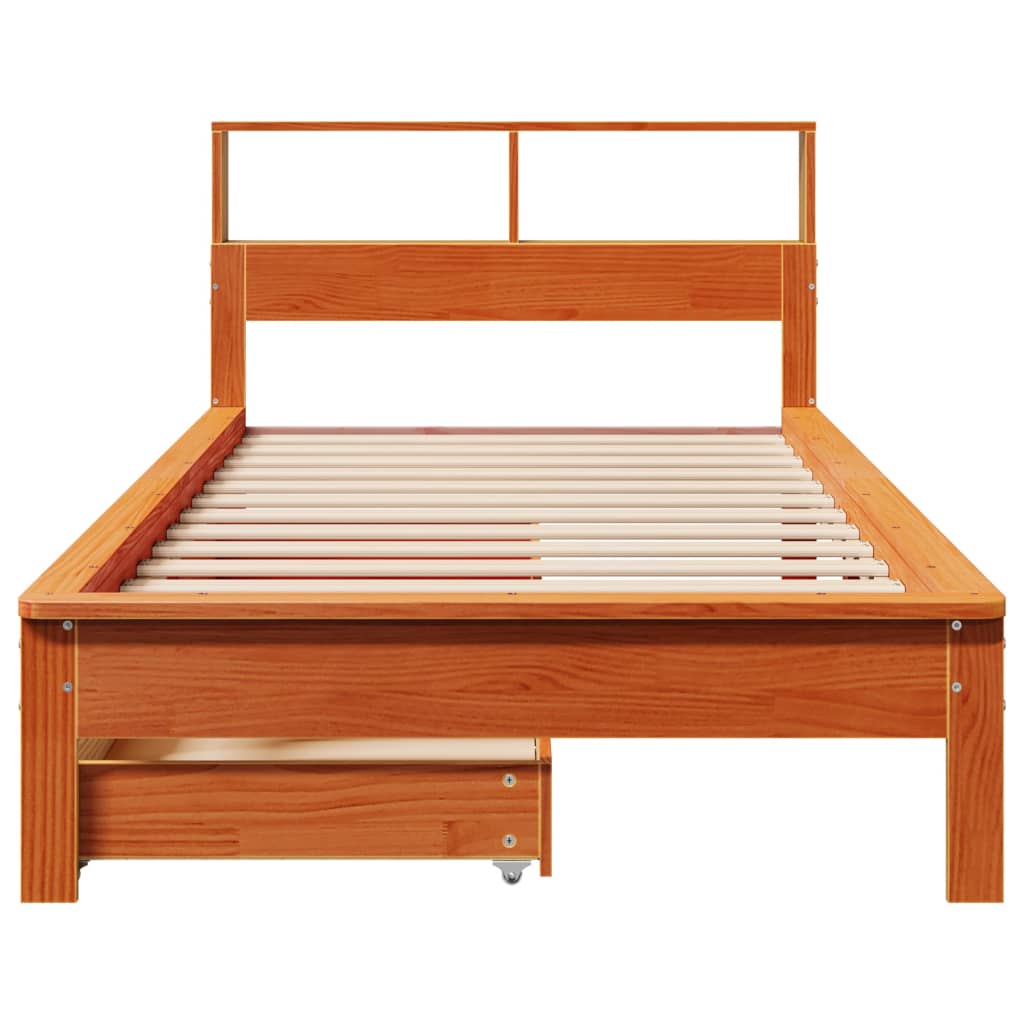 vidaXL Cama con estantería sin colchón madera maciza marrón 100x200 cm