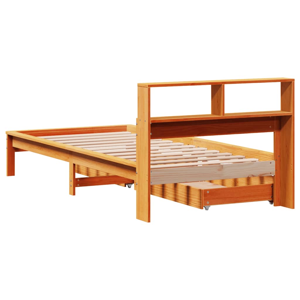 vidaXL Cama con estantería sin colchón madera maciza marrón 100x200 cm