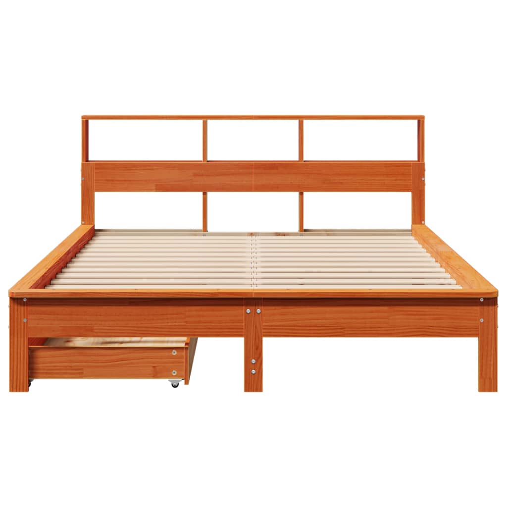 vidaXL Cama con estantería sin colchón madera maciza marrón 120x190 cm