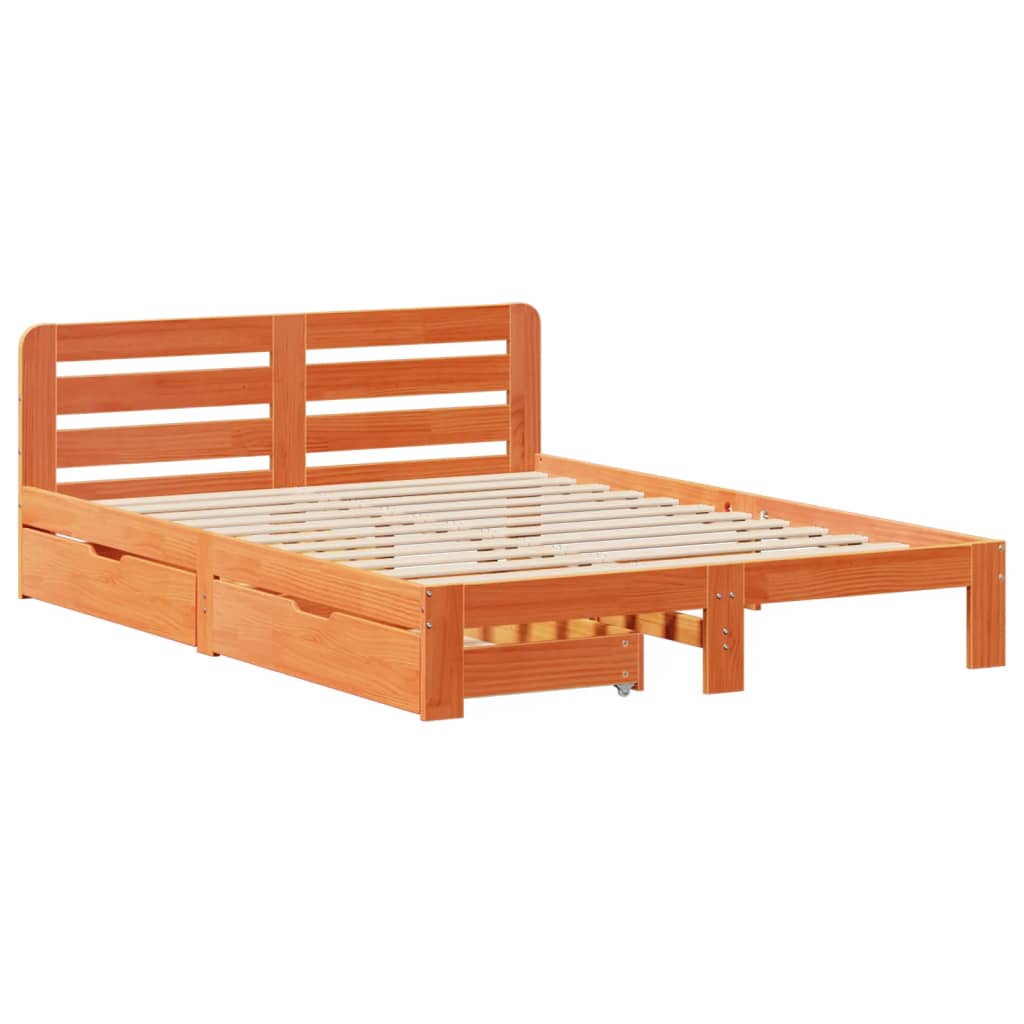 vidaXL Cama sin colchón madera maciza de pino marrón cera 120x200 cm