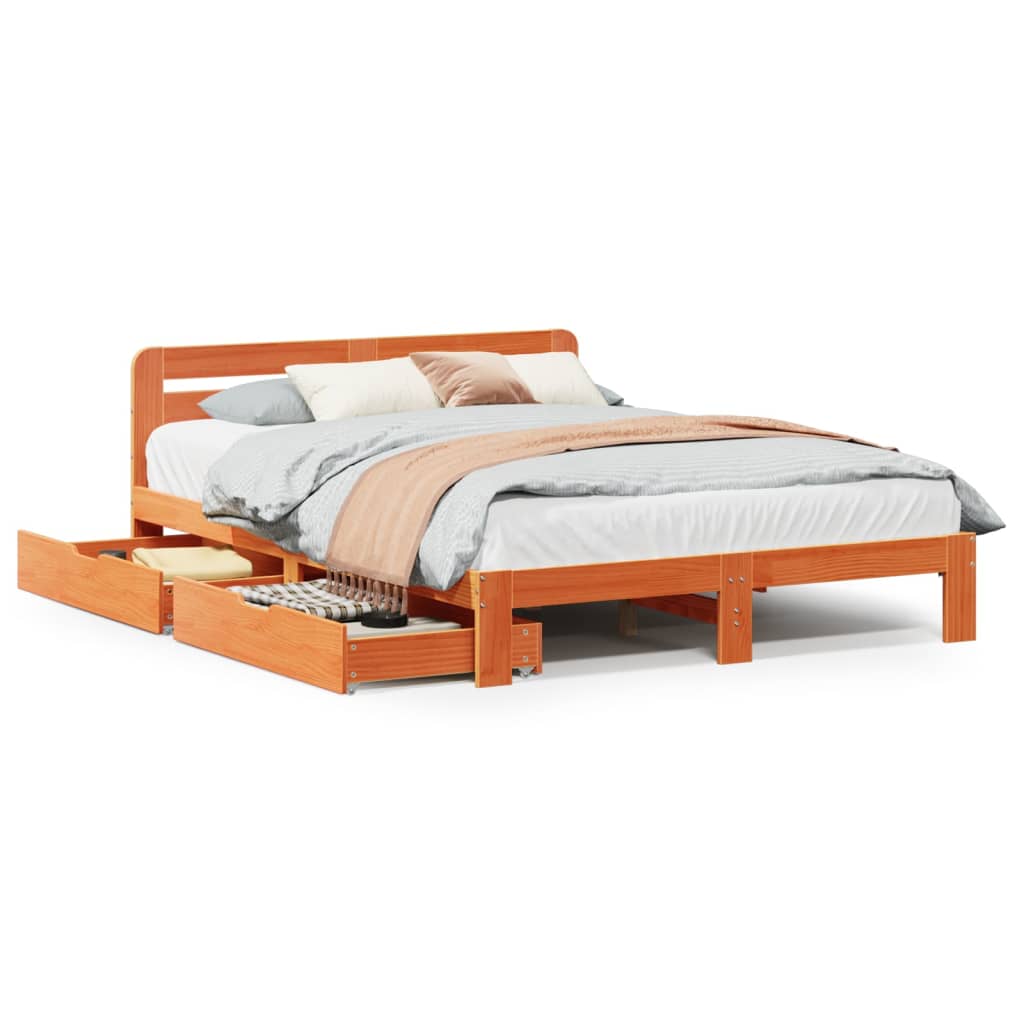 vidaXL Cama sin colchón madera maciza de pino marrón cera 140x190 cm