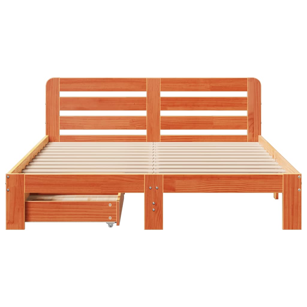 vidaXL Cama sin colchón madera maciza de pino marrón cera 140x190 cm