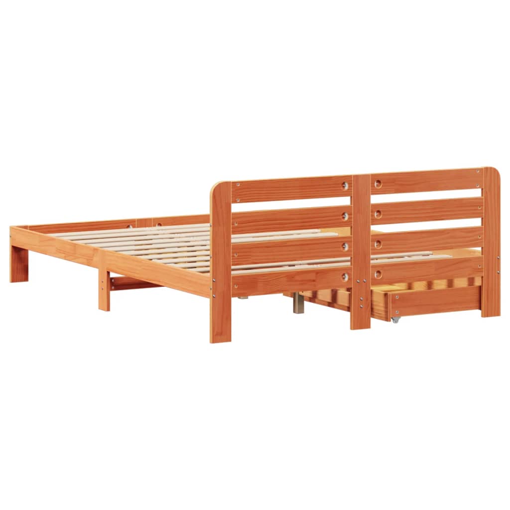 vidaXL Cama sin colchón madera maciza de pino marrón cera 140x190 cm