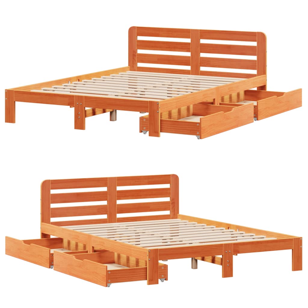 vidaXL Cama sin colchón madera maciza de pino marrón cera 140x190 cm