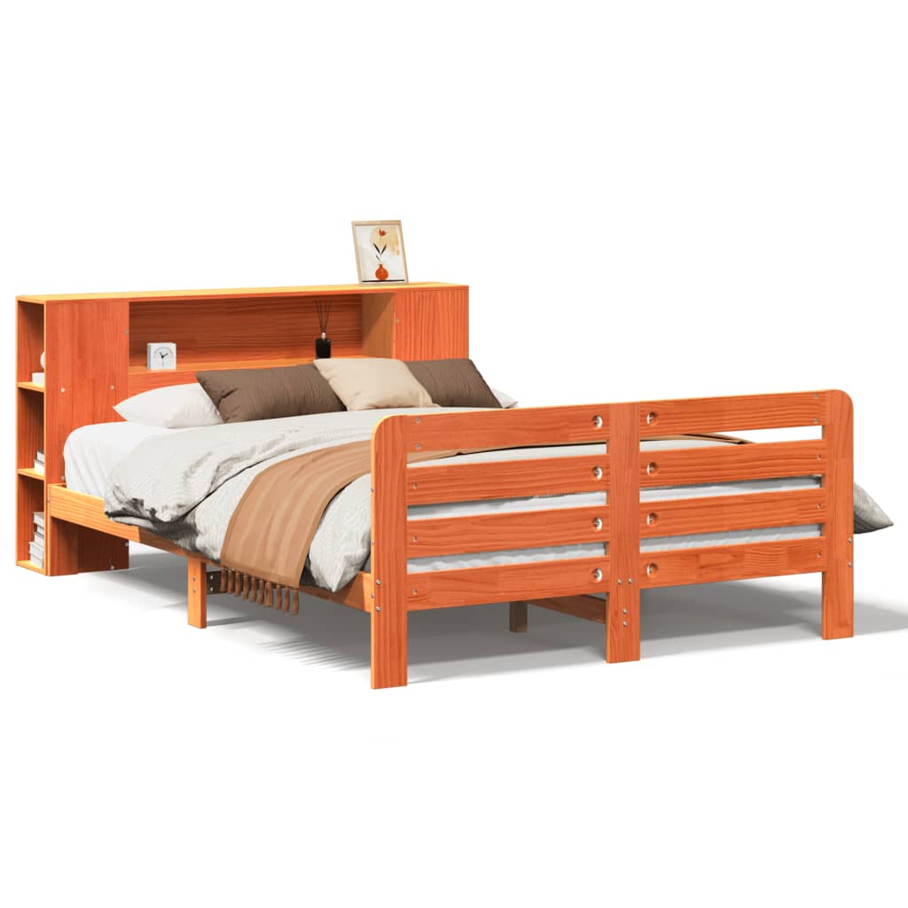 vidaXL Cama sin colchón madera maciza de pino marrón cera 140x190 cm