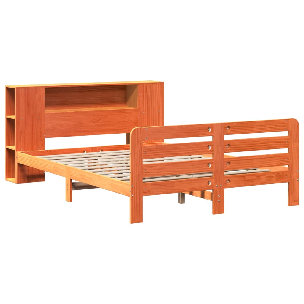 vidaXL Cama sin colchón madera maciza de pino marrón cera 140x190 cm