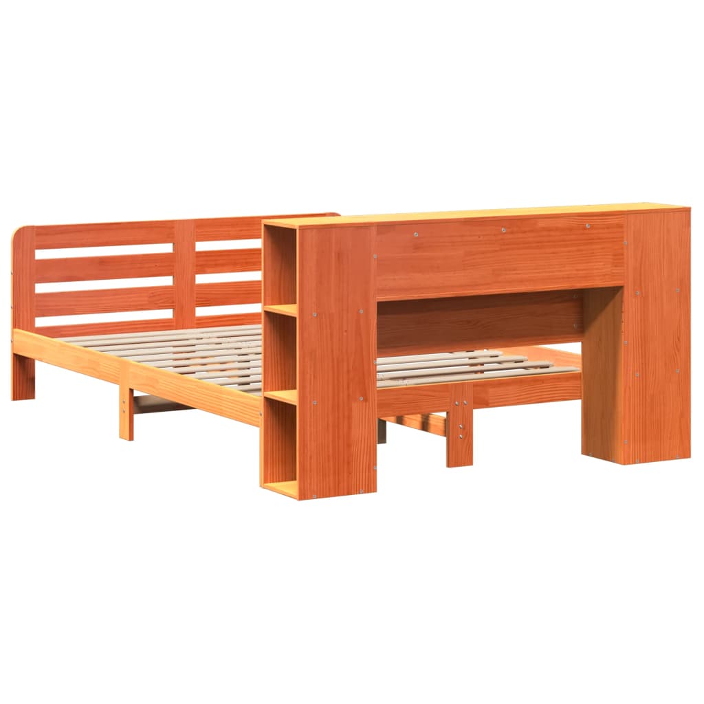 vidaXL Cama sin colchón madera maciza de pino marrón cera 140x190 cm