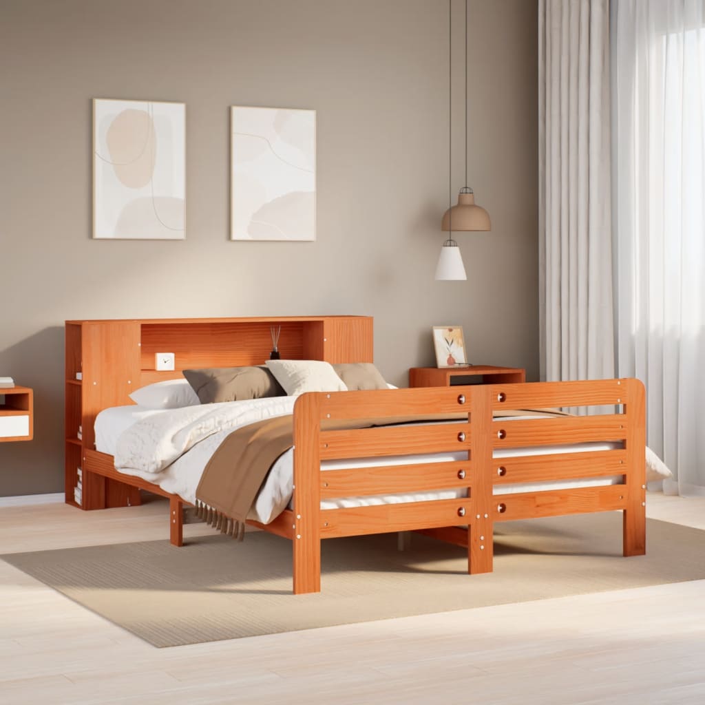 vidaXL Cama sin colchón madera maciza de pino marrón cera 140x190 cm