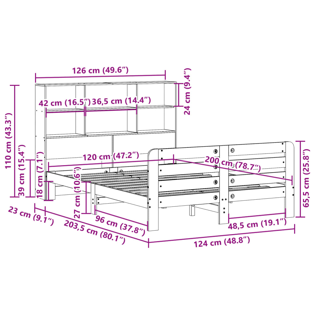 vidaXL Cama sin colchón madera maciza de pino marrón cera 120x200 cm