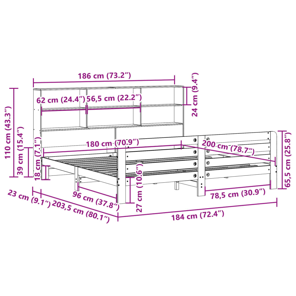 vidaXL Cama sin colchón madera maciza de pino marrón cera 180x200 cm