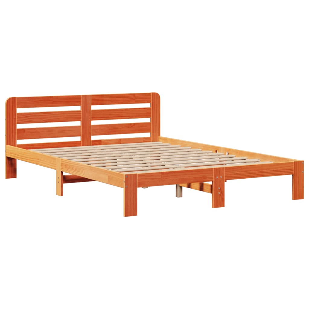 vidaXL Cama con estantería sin colchón madera maciza marrón 150x200 cm