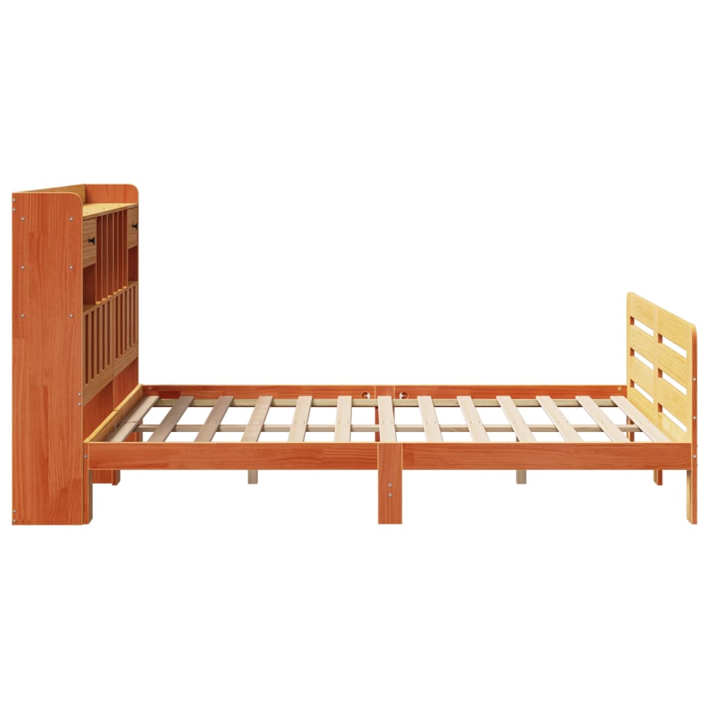 vidaXL Cama con estantería sin colchón madera maciza marrón 150x200 cm