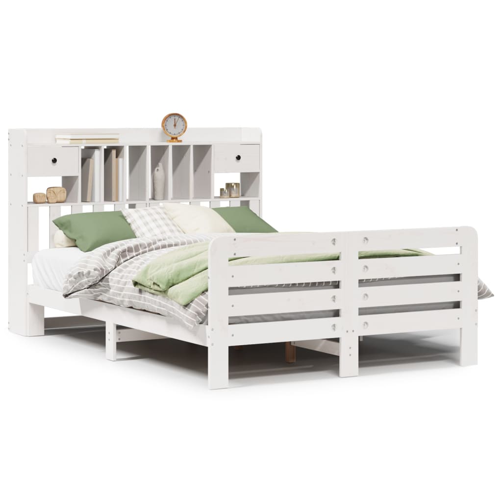 vidaXL Cama con estantería sin colchón madera maciza blanca 160x200 cm